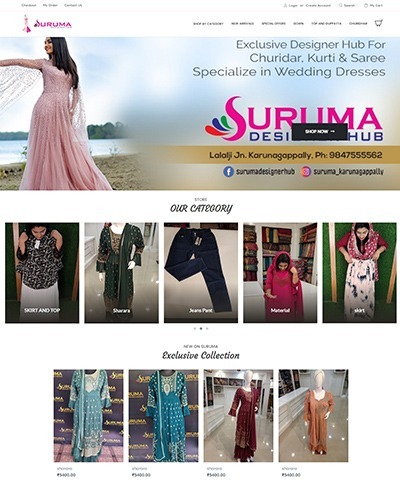 E-commerce website developed for Suruma Designer hub, Kollam, Kerala